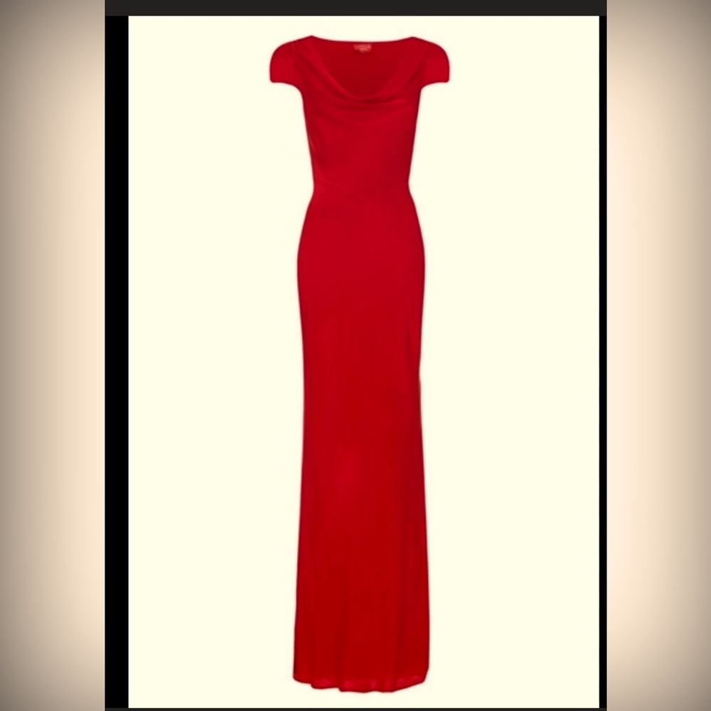 Size small Ghost brand, full length gown with train, Scarlet, satin